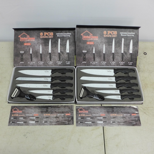 2102 - 2 Swisshome 6 piece ceramic coated knife sets