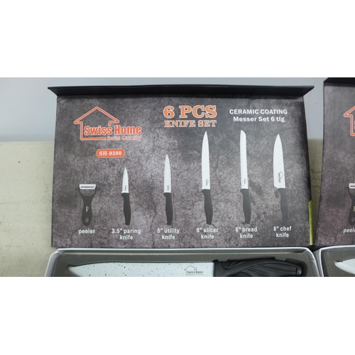 2102 - 2 Swisshome 6 piece ceramic coated knife sets