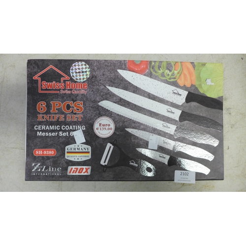 2102 - 2 Swisshome 6 piece ceramic coated knife sets