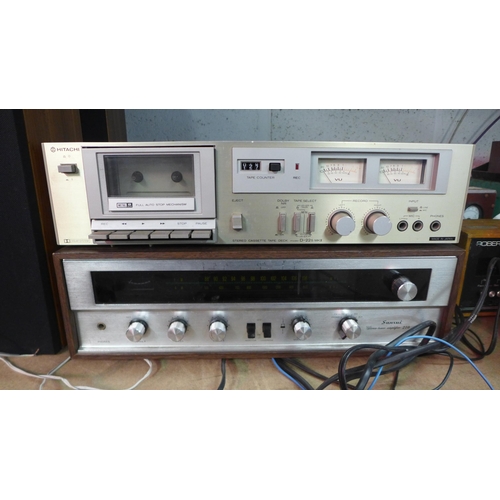 2122 - An Hitachi tape deck, a Sansui radio and pair of Panasonic speakers