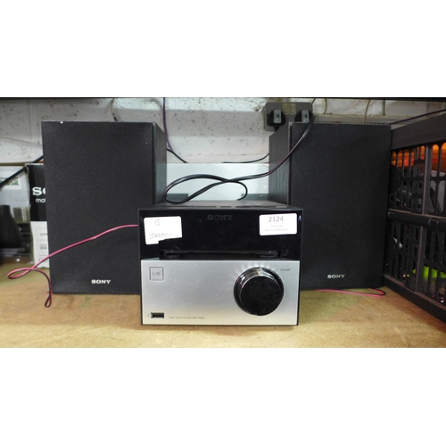 2124 - A Sony CMT-S20B home audio CD system with a pair of speakers and box - damaged CD receiver however r... 