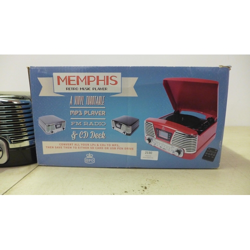 2130 - A Memphis retro music player with a turntable record player, MP3 player, FM radio and CD deck - conv... 