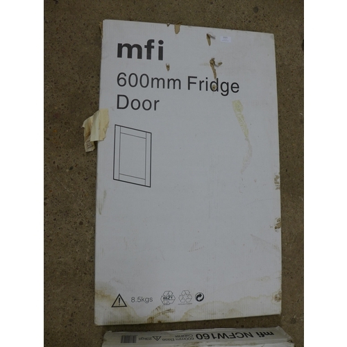 2321 - An MFI 600mm white base cabinet and an MFI 600mm white fridge door - both boxed and sealed