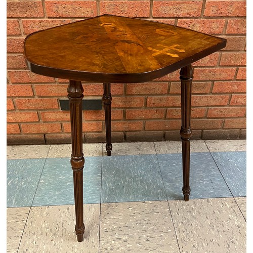 125A - A French Emile Galle Art Nouveau marquetry inlaid walnut shield shaped occasional table