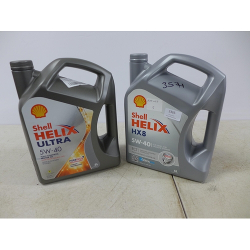 2365 - A 5l bottle of Shell Helix HX8 5W-40 fully synthetic motor oil and a 5l bottle of Shell Helix Ultra ... 