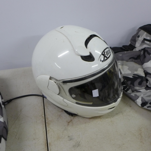 2378 - An X-Lite motorbike helmet and a set of leathers