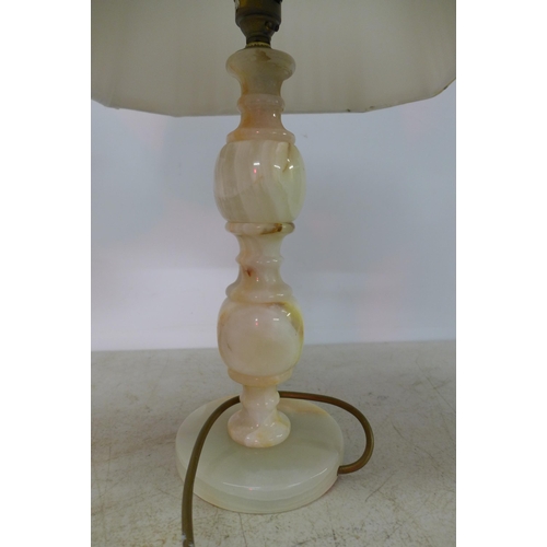 2382 - Two vintage stone based lamps and shades