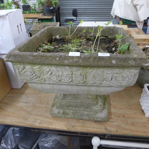 2343 - A large square stone planter with pedastal