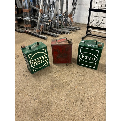 2361 - 3 Vintage fuel cans; a Pratts petroleum can (repainted), an Esso 3/- (repainted) and a Shell motors ... 