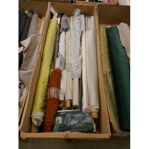 1581 - A box of upholstery fabric part rolls and roll ends