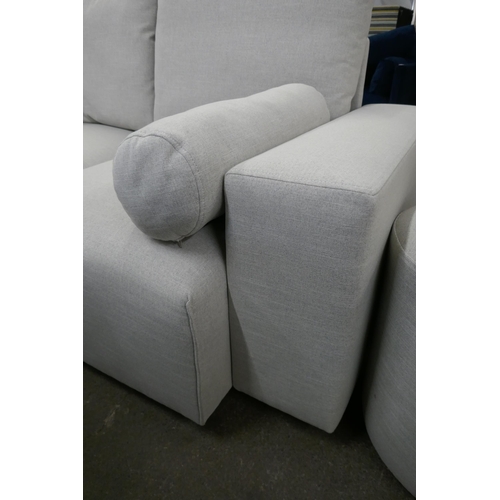 1374 - A grey linen two seater sofa and footstool