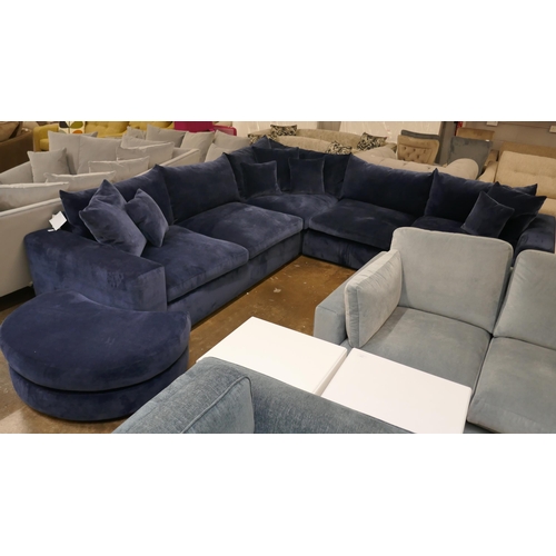 1301 - An ink velvet Grande corner sofa and footstool