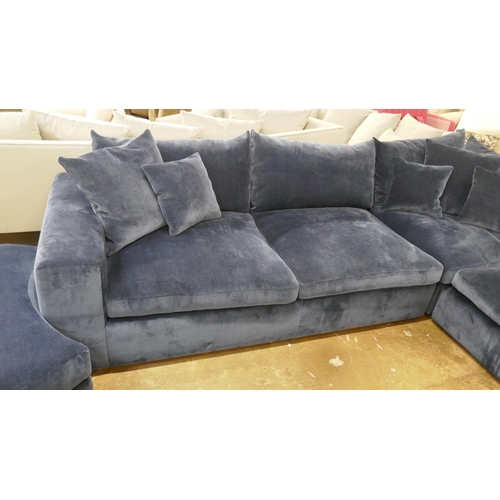 1301 - An ink velvet Grande corner sofa and footstool