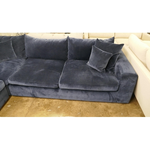 1301 - An ink velvet Grande corner sofa and footstool