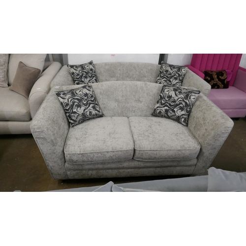 1304 - A grey velvet three seater sofa and two seater sofa