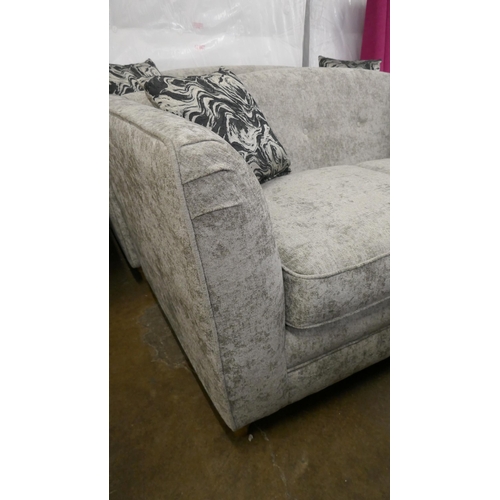 1304 - A grey velvet three seater sofa and two seater sofa