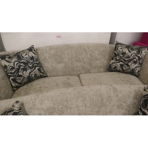 1304 - A grey velvet three seater sofa and two seater sofa