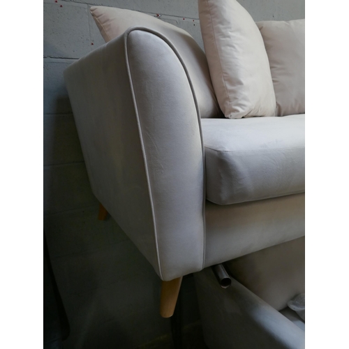 1390 - A pale mink velvet three seater sofa and love seat