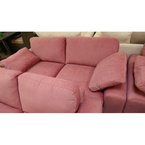 1441 - A crimson upholstered three seater sofa, two seater sofa and armchair