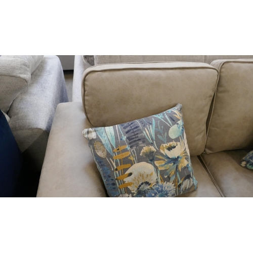 1449 - Champagne vegan leather three seater sofa, two seater sofa and armchair