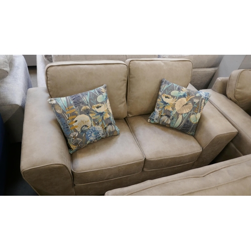 1449 - Champagne vegan leather three seater sofa, two seater sofa and armchair