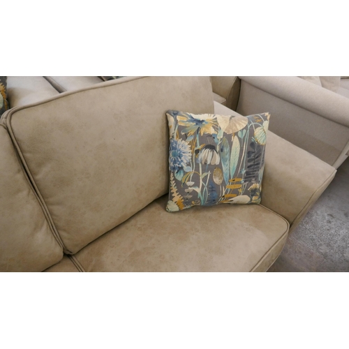 1449 - Champagne vegan leather three seater sofa, two seater sofa and armchair