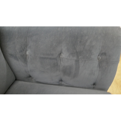 1453 - A navy velvet three seater sofa and love seat