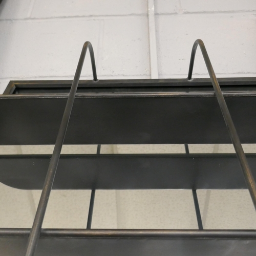 1476 - A black industrial wall mirror with shelves