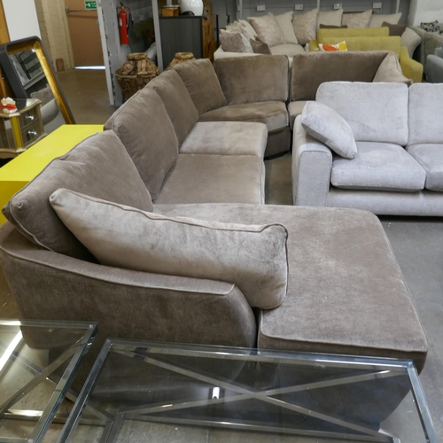 1487 - A Barker and Stonehouse copper velvet corner sofa incorporating leg rest RRP £3295