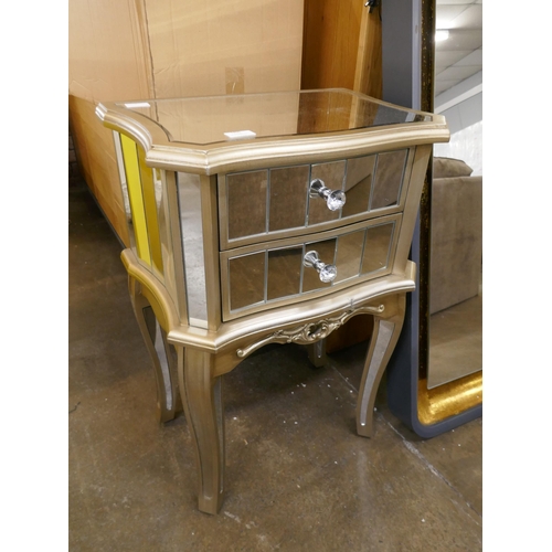 1490 - A silver mirrored two drawer bedside table