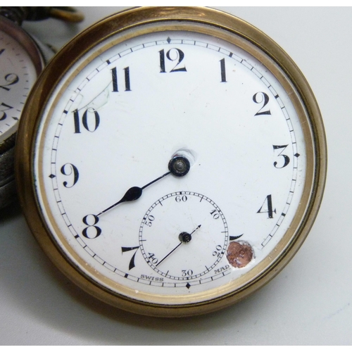 1019 - A gold plated top-wind A. Reymond pocket watch and an alarm pocket watch