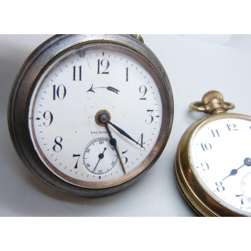 1019 - A gold plated top-wind A. Reymond pocket watch and an alarm pocket watch