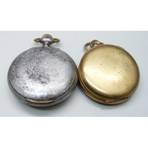 1019 - A gold plated top-wind A. Reymond pocket watch and an alarm pocket watch