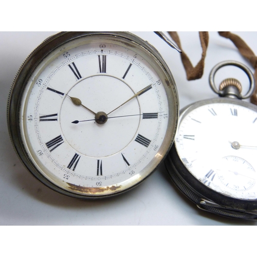 1022 - Two silver cased pocket watches including a Waltham Traveler lacking hour hand