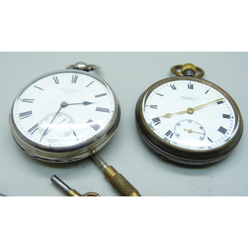 1028 - Two pocket watches, one silver cased by Edward F. Ashley and one gun metal cased by Beamonts Hudders... 