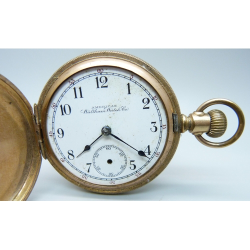 1034 - An American Waltham full hunter pocket watch, lacking glass and second hand