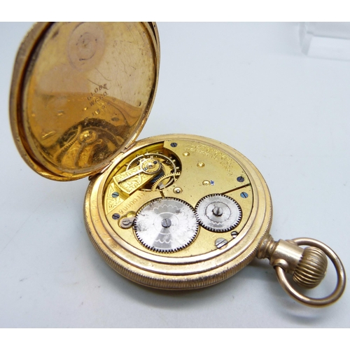 1034 - An American Waltham full hunter pocket watch, lacking glass and second hand