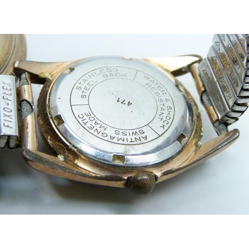 1036 - A gentleman's Lanco 17 jewels wristwatch with date and sunburst dial and an Elgin gold plated full h... 