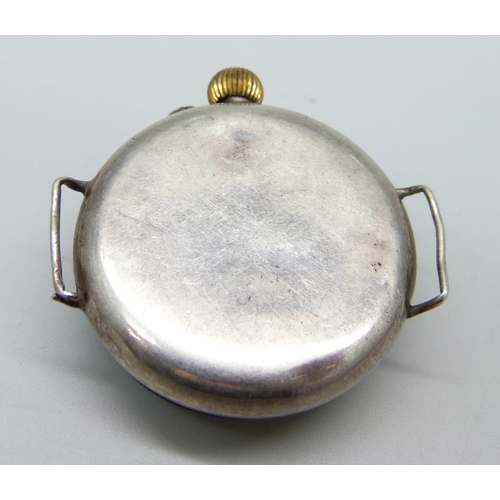 1037 - A Swiss made silver cased trench wristwatch, Birmingham import mark for 1914, 35mm case