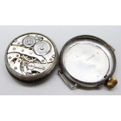 1037 - A Swiss made silver cased trench wristwatch, Birmingham import mark for 1914, 35mm case