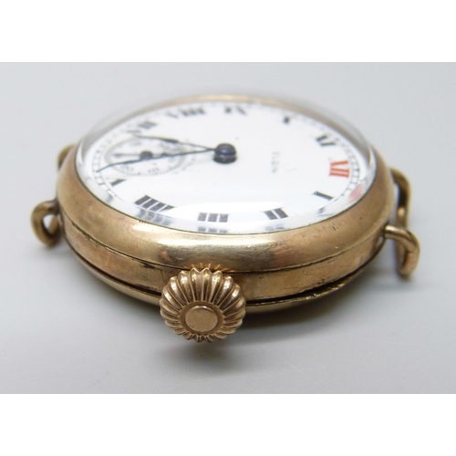 1039 - A gentleman's Elgin gold plated trench wristwatch with signed movement and subsidiary second dial,  ... 