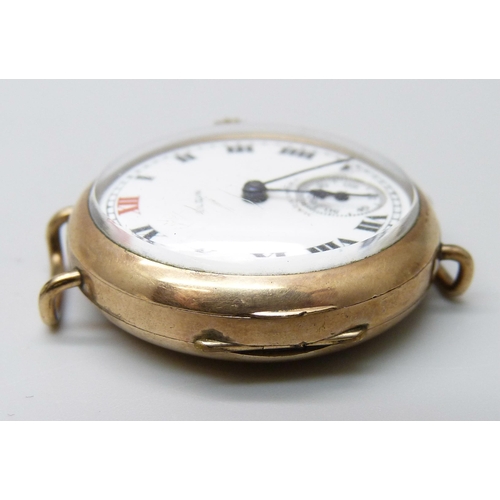 1039 - A gentleman's Elgin gold plated trench wristwatch with signed movement and subsidiary second dial,  ... 