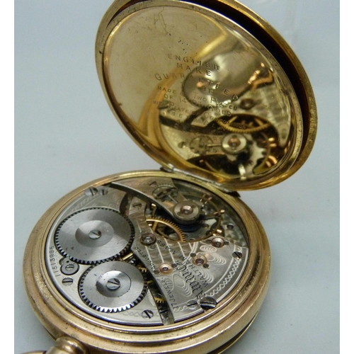 1040 - A Waltham 14ct gold plated half-hunter top-wind pocket watch, the case back bears inscription dated ... 