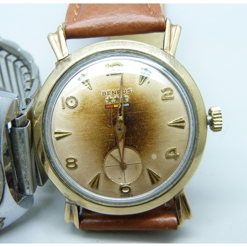 1045 - A Benrus 10k gold filled Art Deco cased wristwatch and a Rotary stainless steel wristwatch