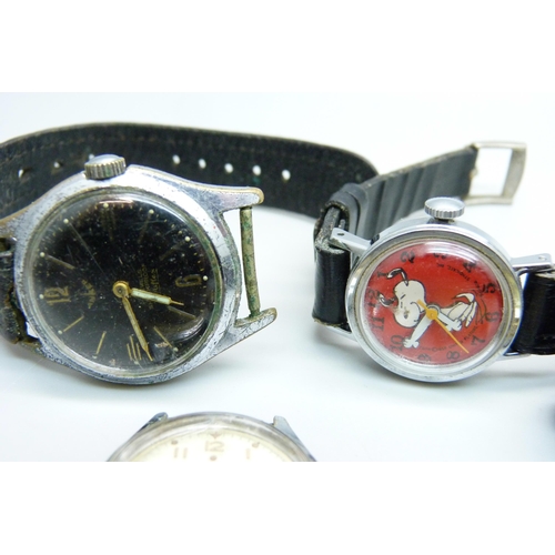 1068 - Five wristwatches including Snoopy