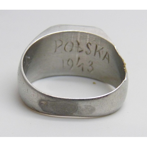 1101 - A plated ring, possibly Prisoner of War made, inside marked 'Polska 1943'