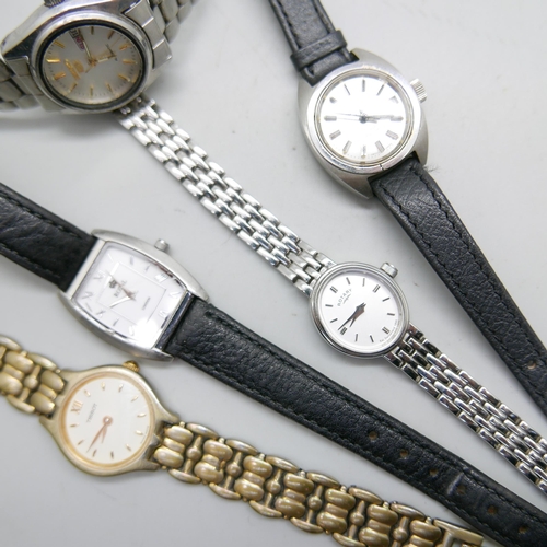 1137 - Five lady's wristwatches, Seiko 5 automatic, Tissot automatic Sea Star, a Tissot quartz, a Rotary qu... 