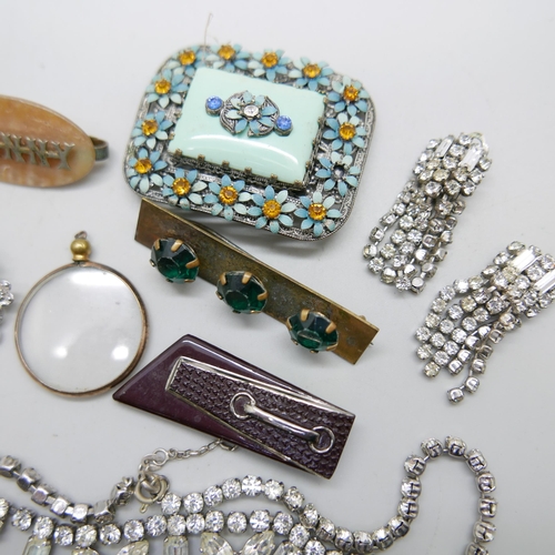 1165 - Vintage costume jewellery including 935 silver brooch