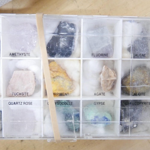 1216 - A collection of mineral and gemstone samples in plastic containers and two agate eggs **PLEASE NOTE ... 