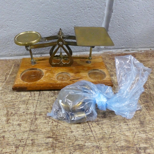 1221 - A set of postal scales with weights, a Sievert blow lamp and a painted tin plate planter